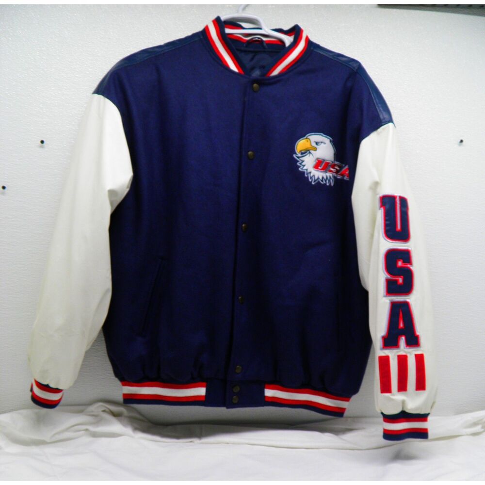 Vintage Steve & Barry's Varsity Jacket XL 90s Bomber USA Flag Snaps